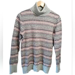 L.L. Bean Sweater Women Multi Stripe M Cashmere Long Sleeve Turtle Neck Pullover